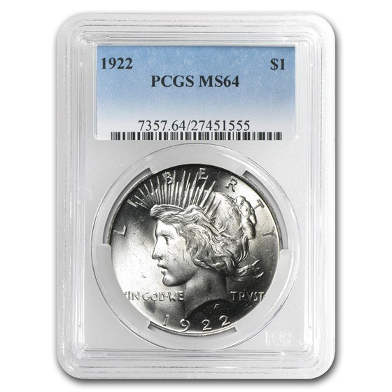 1922 Peace Dollar MS-64 PCGS 1922 Peace Dollar MS-64 PCGS